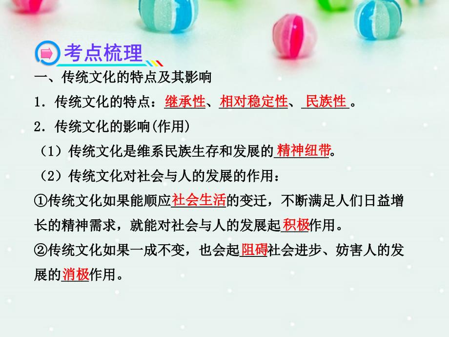 甘肃省兰州市第三十一中学高中政治《经济生活》3.2.4文化的继承性与文化发展复习课件 新人教版必修1_第3页