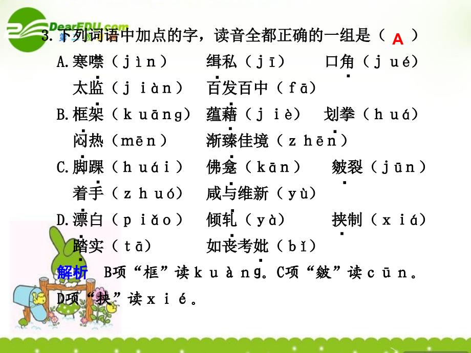 高考语文一轮复习讲义 语言文字运用 识记现代汉语普通话常用字的字音（一）课件 人教大纲版_第3页