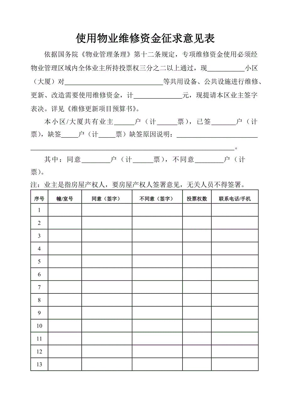 使用物业维修资金征求意见表.doc_第1页