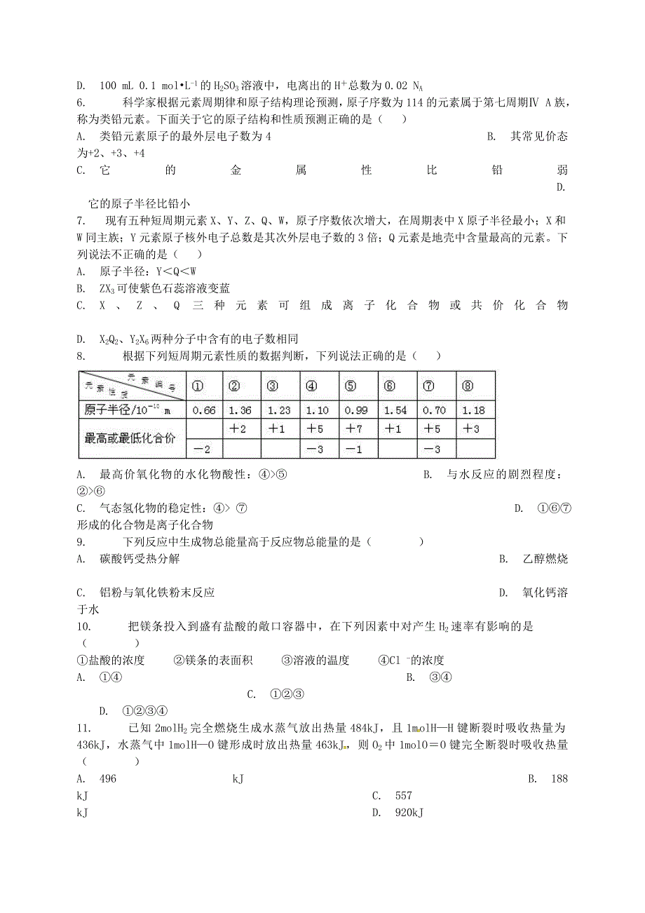 安徽省合肥市中国科技大学附属中学2015-2016学年高一化学下学期期中试题_第2页