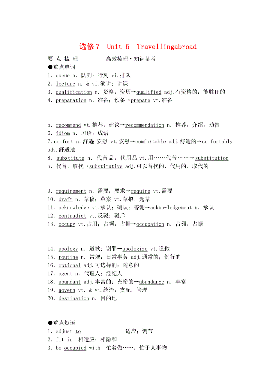 2011年高考英语 unit 5 travelling abroad要点梳理+重点突破 新人教版选修7_第1页