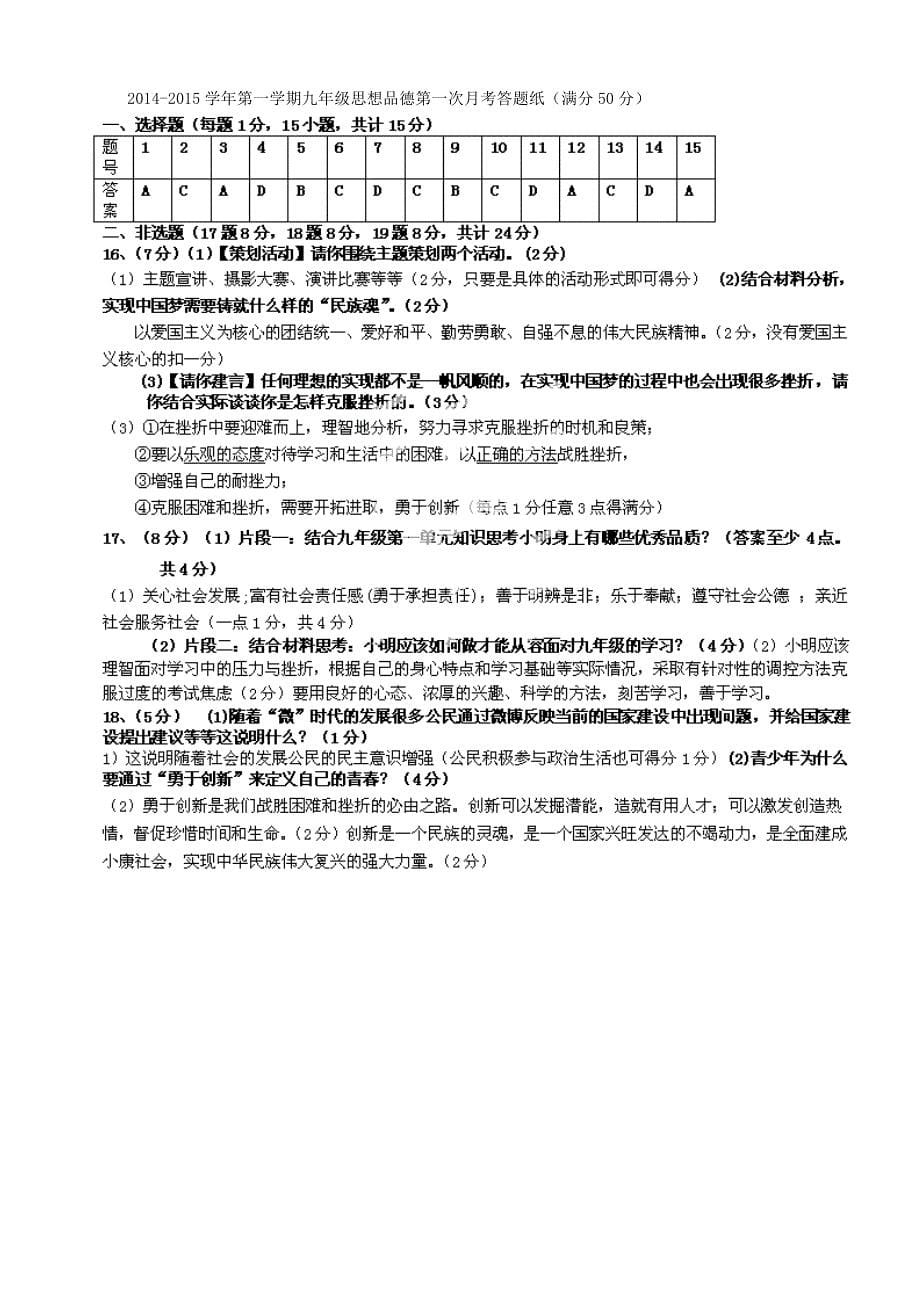 江苏省启东市滨海实验学校共同体2015届九年级政治上学期第一次质量检测试题 苏教版_第5页