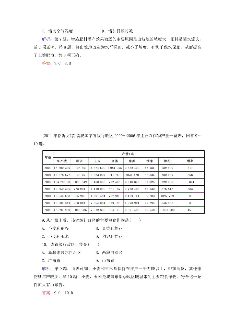 2012届高三地理二轮复习专题检测 09农业地域形成_第3页