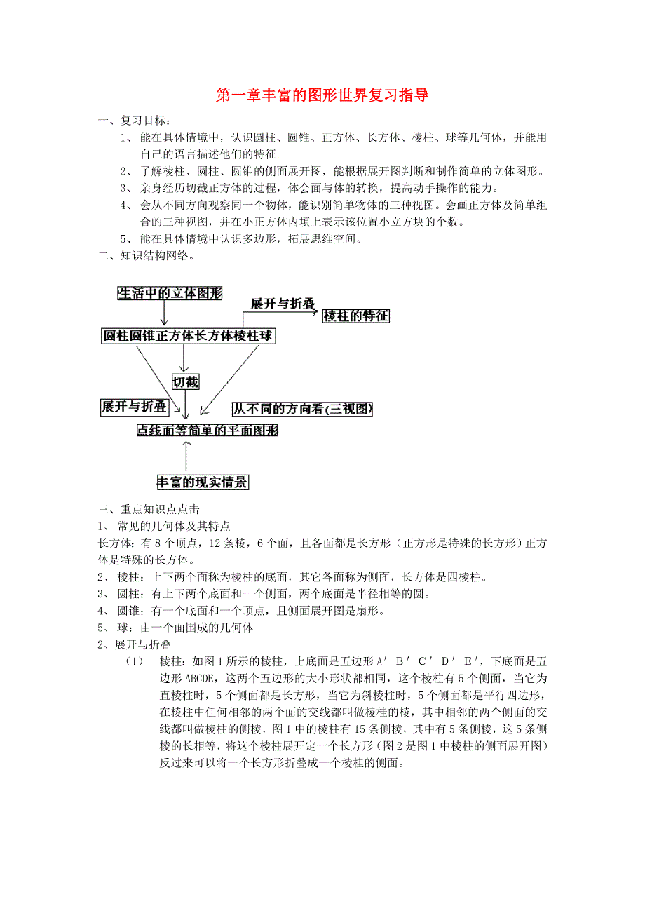 七年级数学上册 第一章丰富的图形世界复习方案 北师大版_第1页