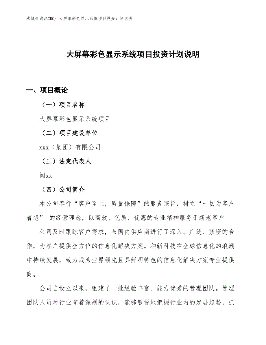 大屏幕彩色显示系统项目投资计划说明_第1页