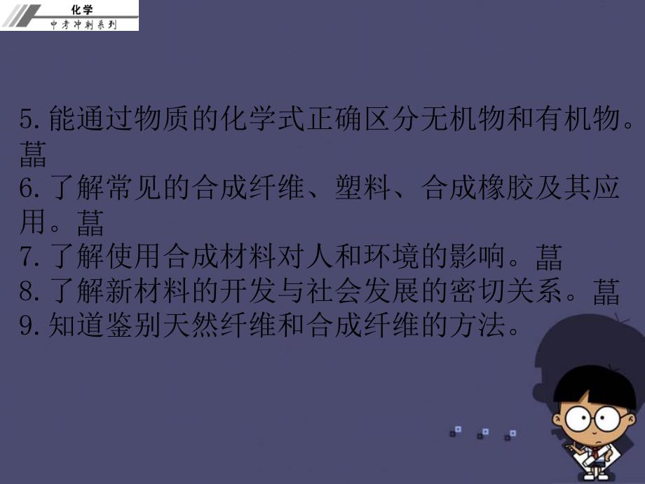 2018中考化学冲刺复习 第21章 化学物质与健康、有机合成材料课件 新人教版_第3页