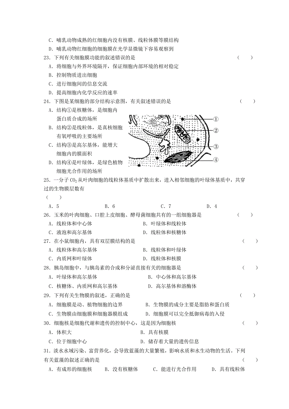 江苏省宿迁市剑桥国际学校2014-2015学年高一生物上学期期中试题新人教版_第3页