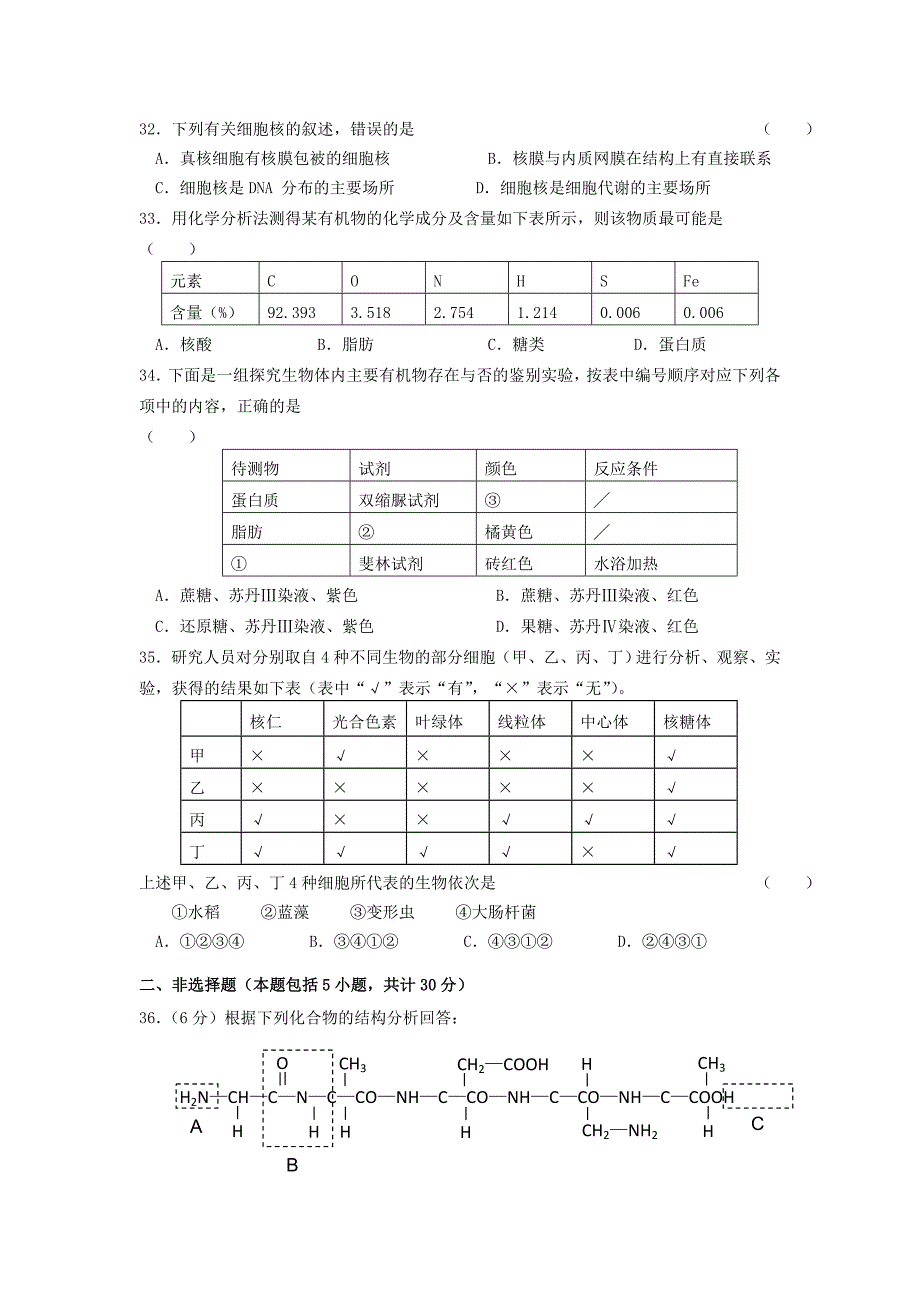 江苏省宿迁市剑桥国际学校2014-2015学年高一生物上学期期中试题新人教版_第4页