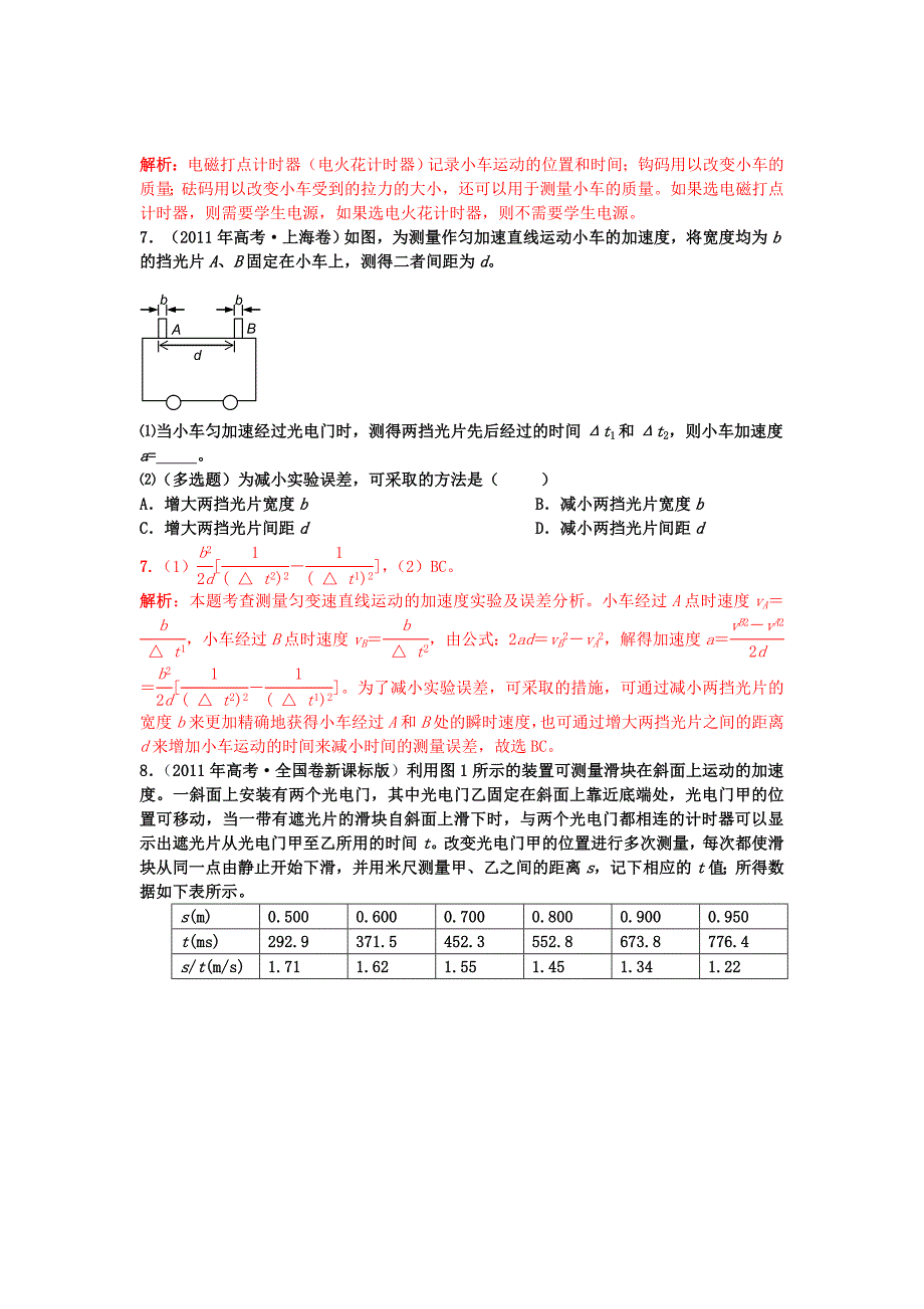 2011年高考物理真题分类汇编 力和运动学实验_第4页