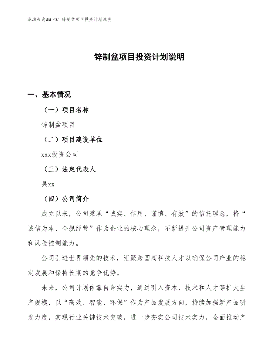 锌制盆项目投资计划说明_第1页