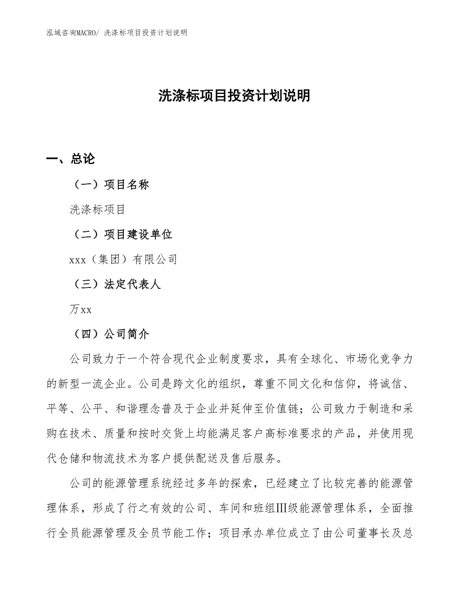 洗涤标项目投资计划说明_第1页