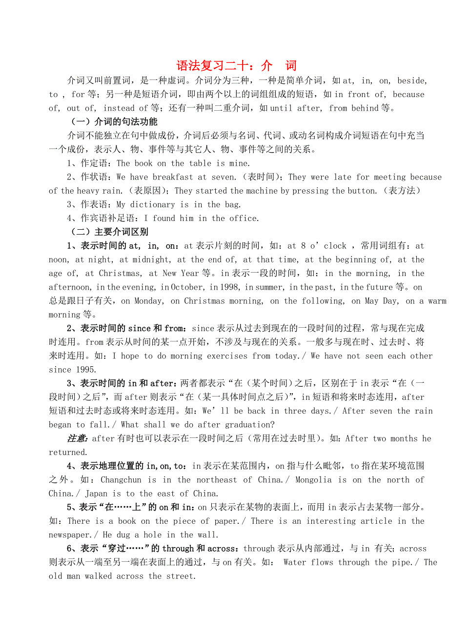 高中英语 语法复习二十 介词_第1页