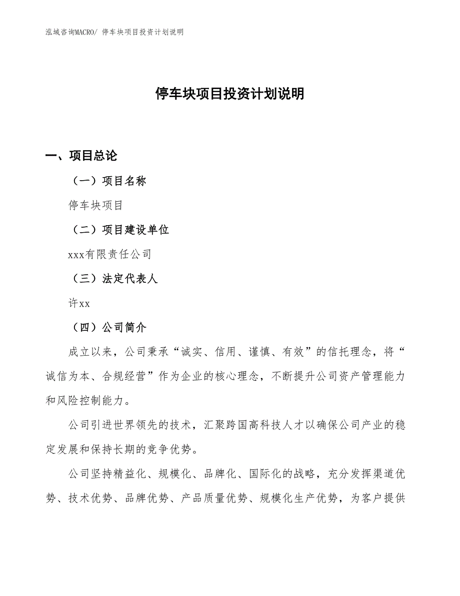 停车块项目投资计划说明_第1页