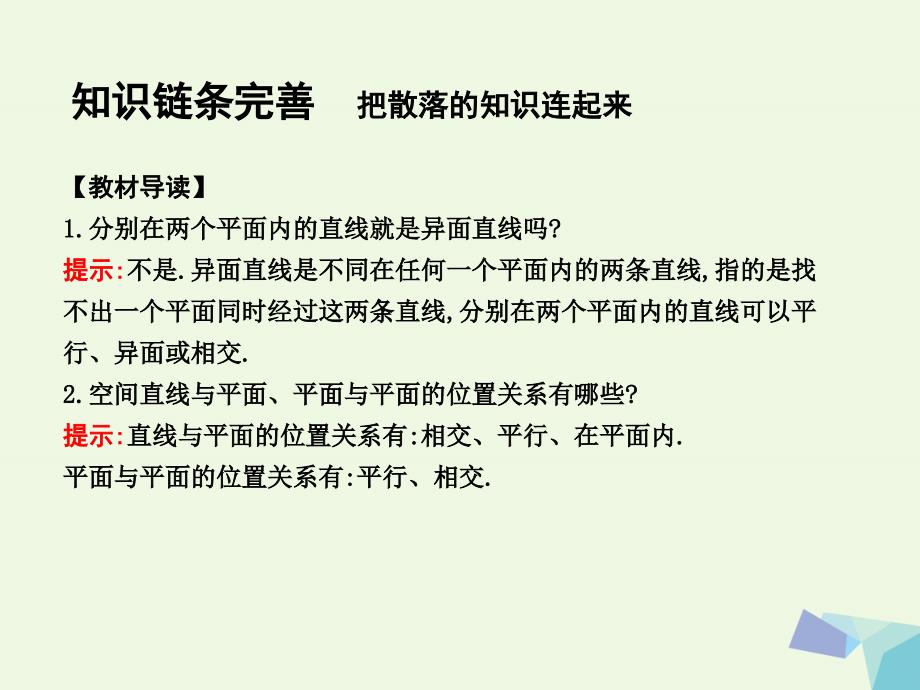 2018届高三数学一轮复习第八篇立体几何与空间向量第3节空间点直线平面的位置关系课件理_第4页