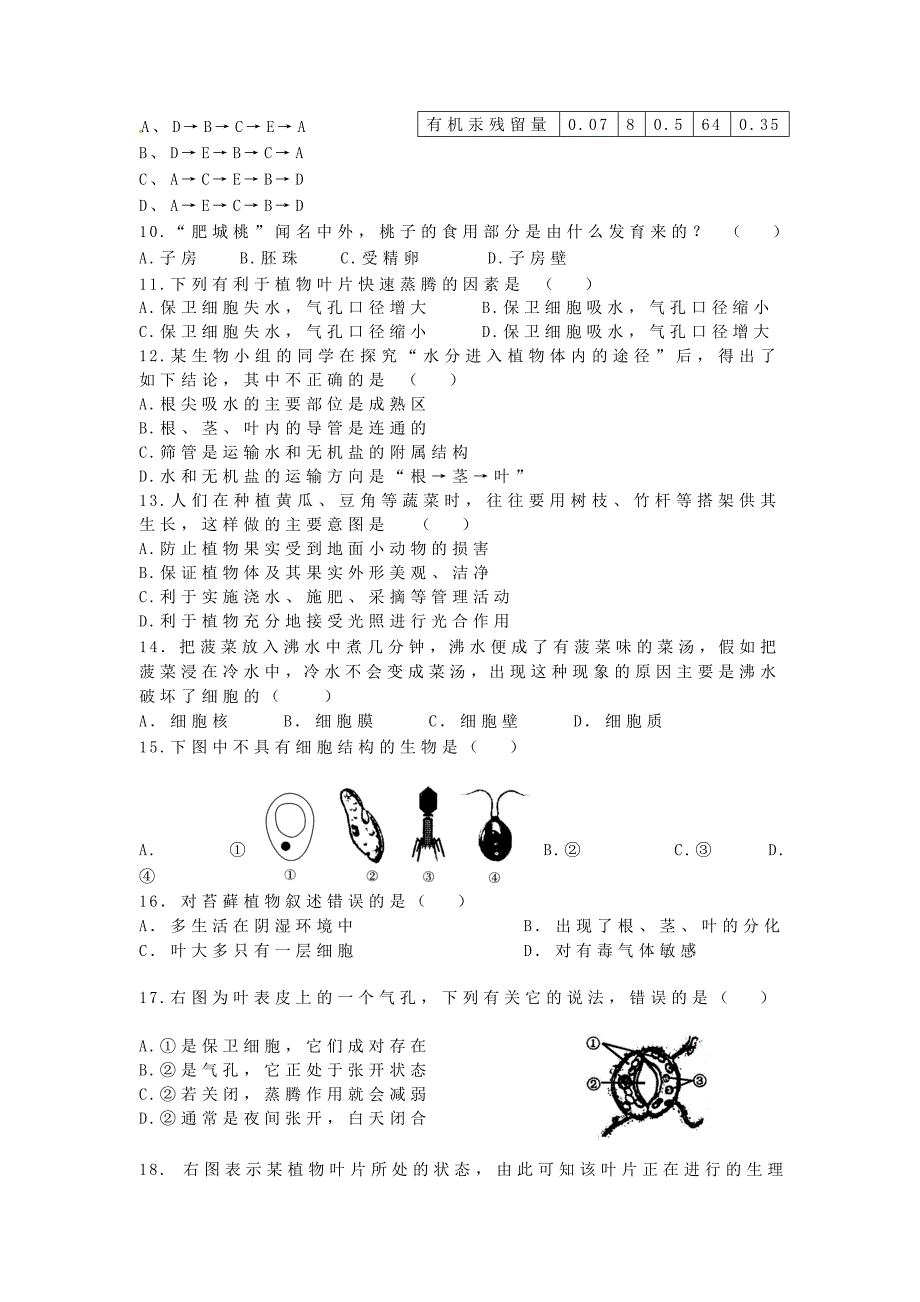 山东省泰安市宁阳县2011年初中生物学业水平考试模拟试题（6）人教新课标版_第2页