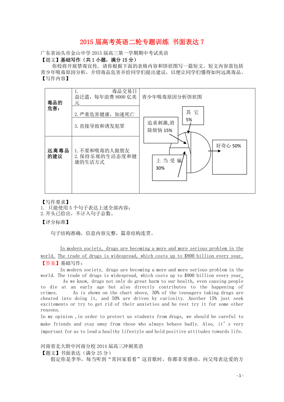 2015届高考英语二轮专题训练 书面表达7_第1页