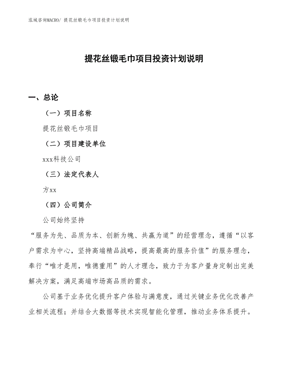 提花丝锻毛巾项目投资计划说明_第1页