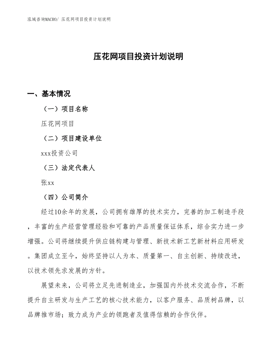 压花网项目投资计划说明_第1页