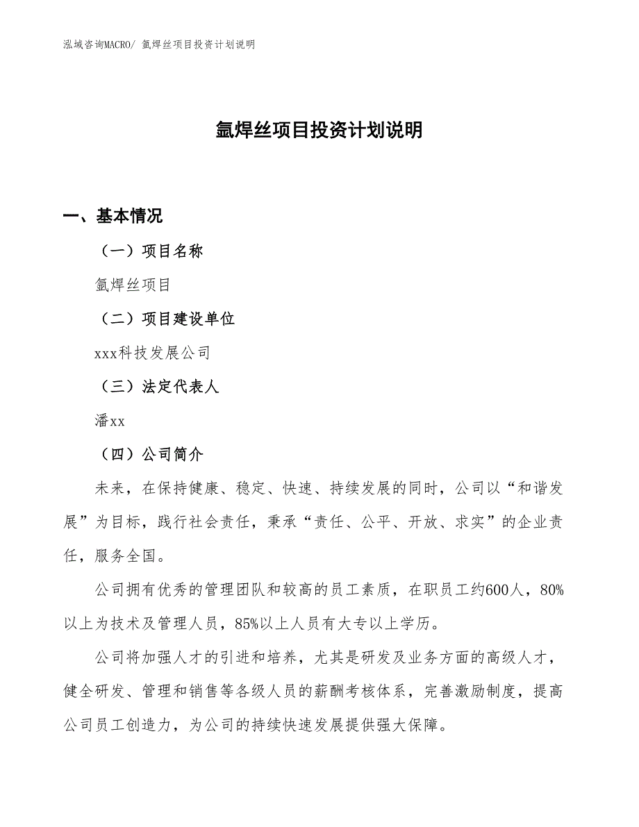 氩焊丝项目投资计划说明_第1页