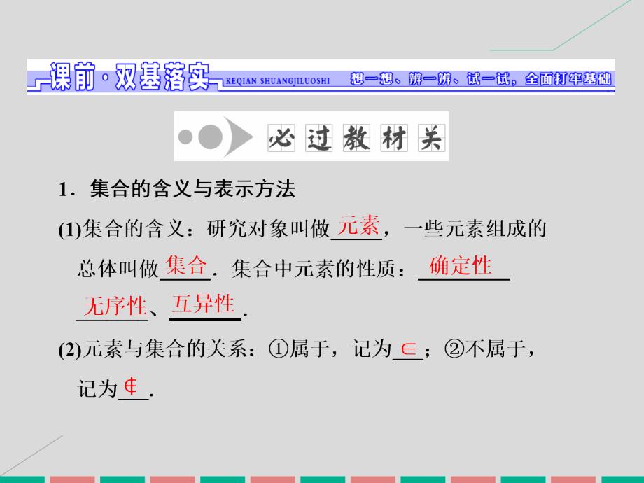 2018届高考数学一轮总复习 第1章 集合与常用逻辑用语 第一节 集 合课件 文 新人教a版_第2页