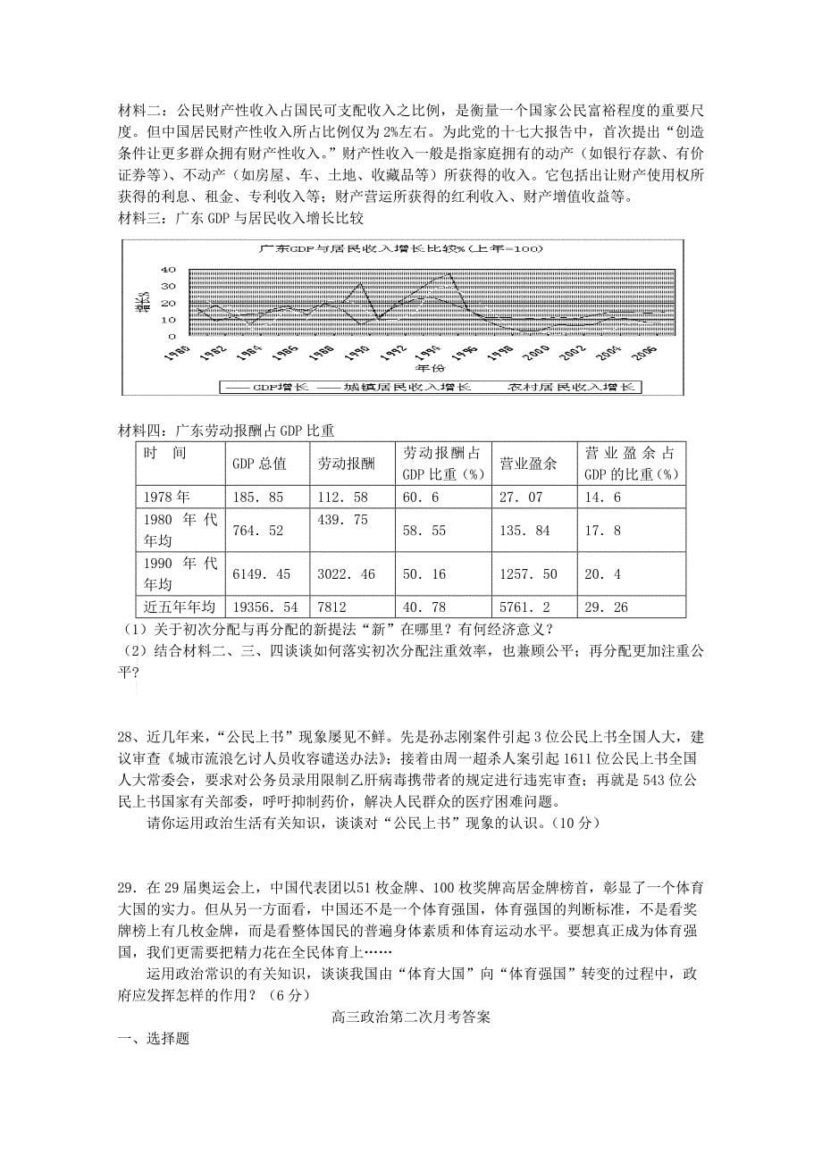 河南省镇平一高2012届高三政治第二次月考_第5页