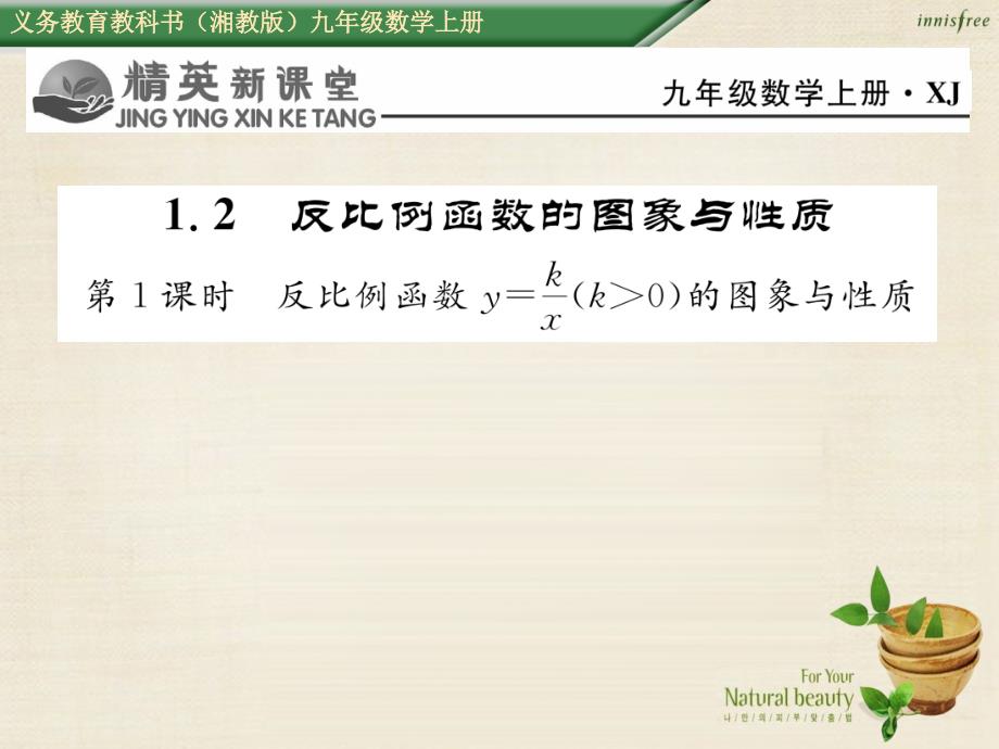 2018年秋九年级数学上册 1.2 反比例函数y＝k／x（k＞0）的图像与性质（第1课时）课件 （新版）湘教版_第1页