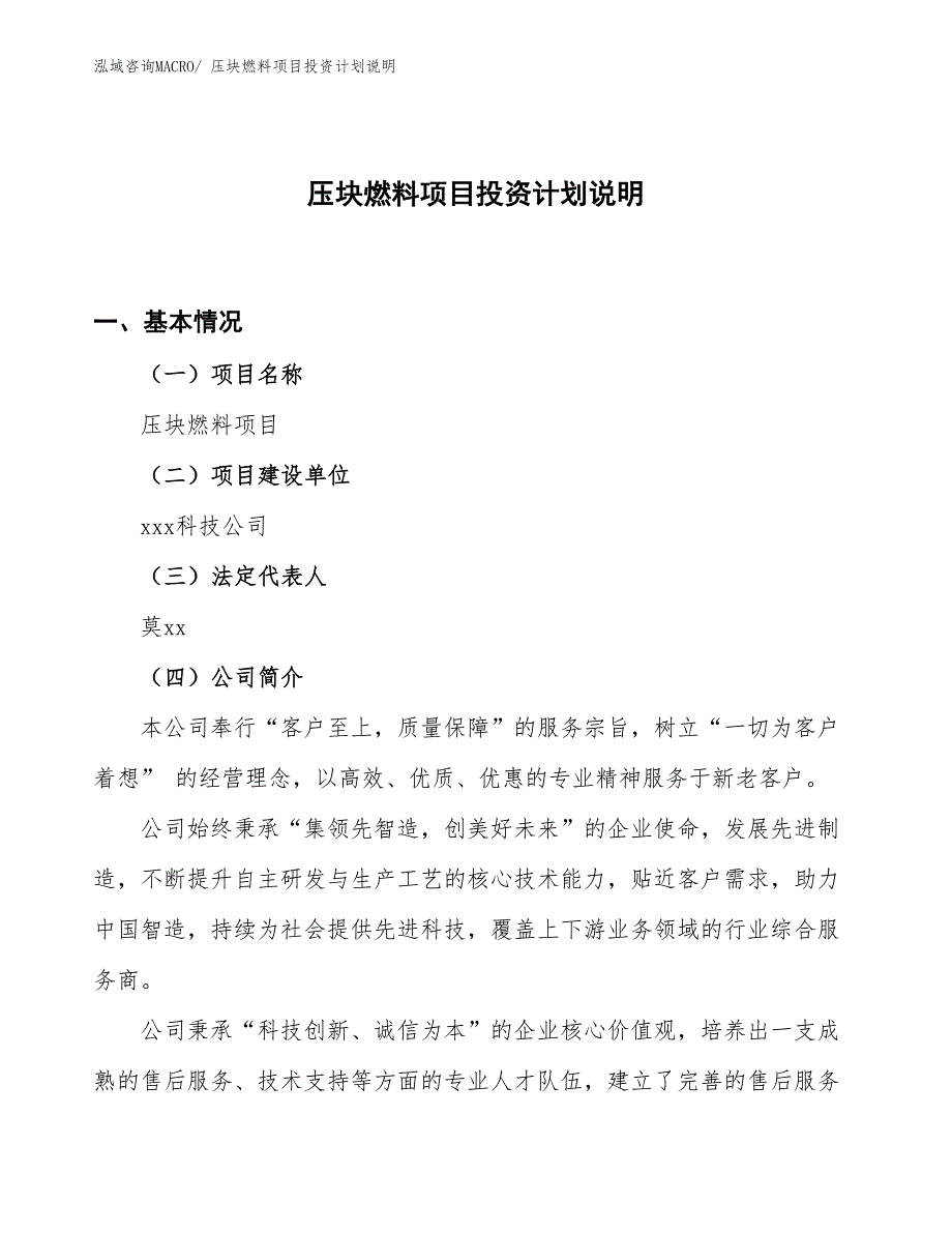 压块燃料项目投资计划说明_第1页