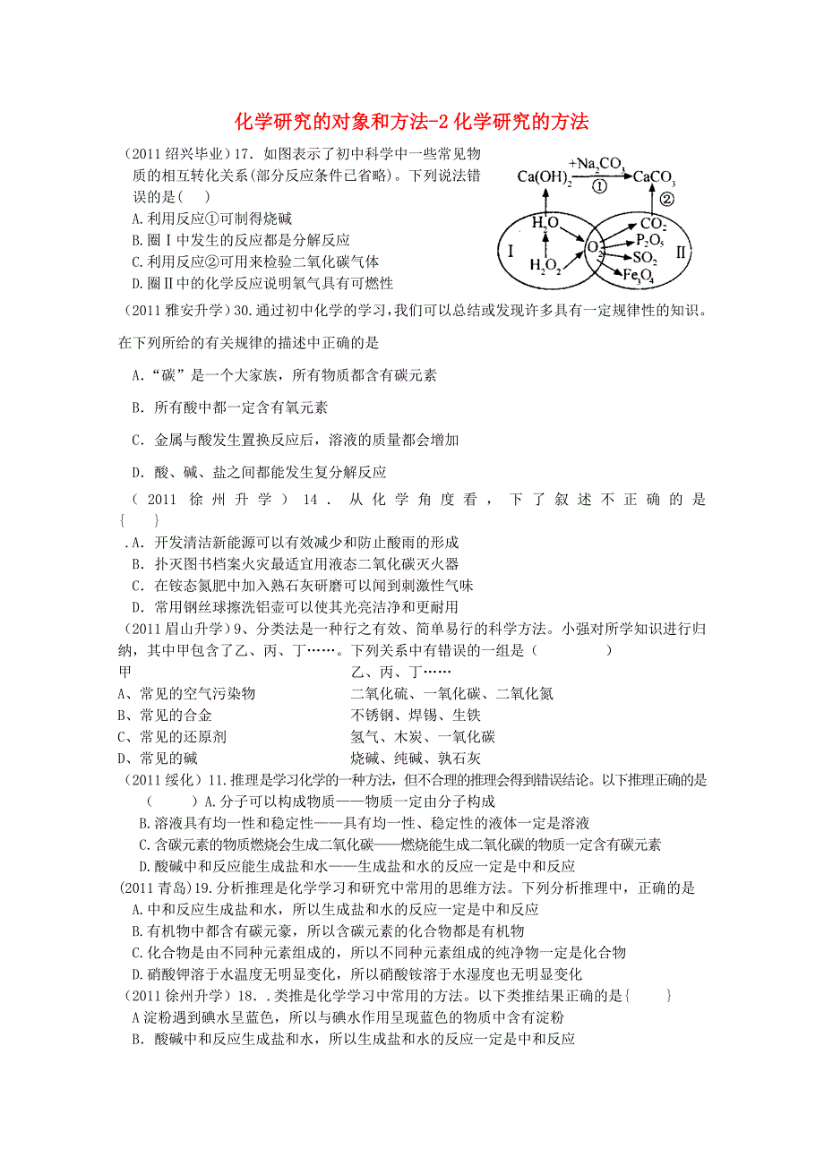 2011年高考化学专题分类汇总 研究的对象和方法-2化学研究的方法试题_第1页