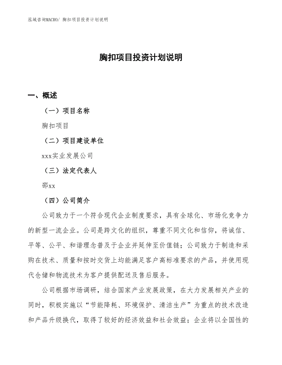 胸扣项目投资计划说明_第1页