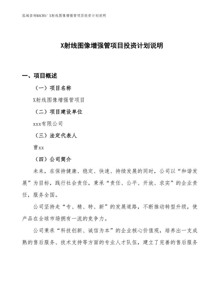 X射线图像增强管项目投资计划说明_第1页