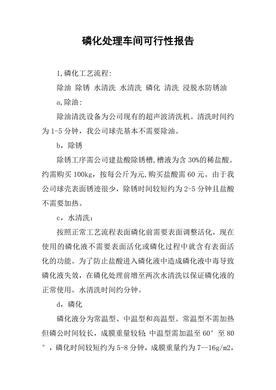 磷化处理车间可行性报告_第1页