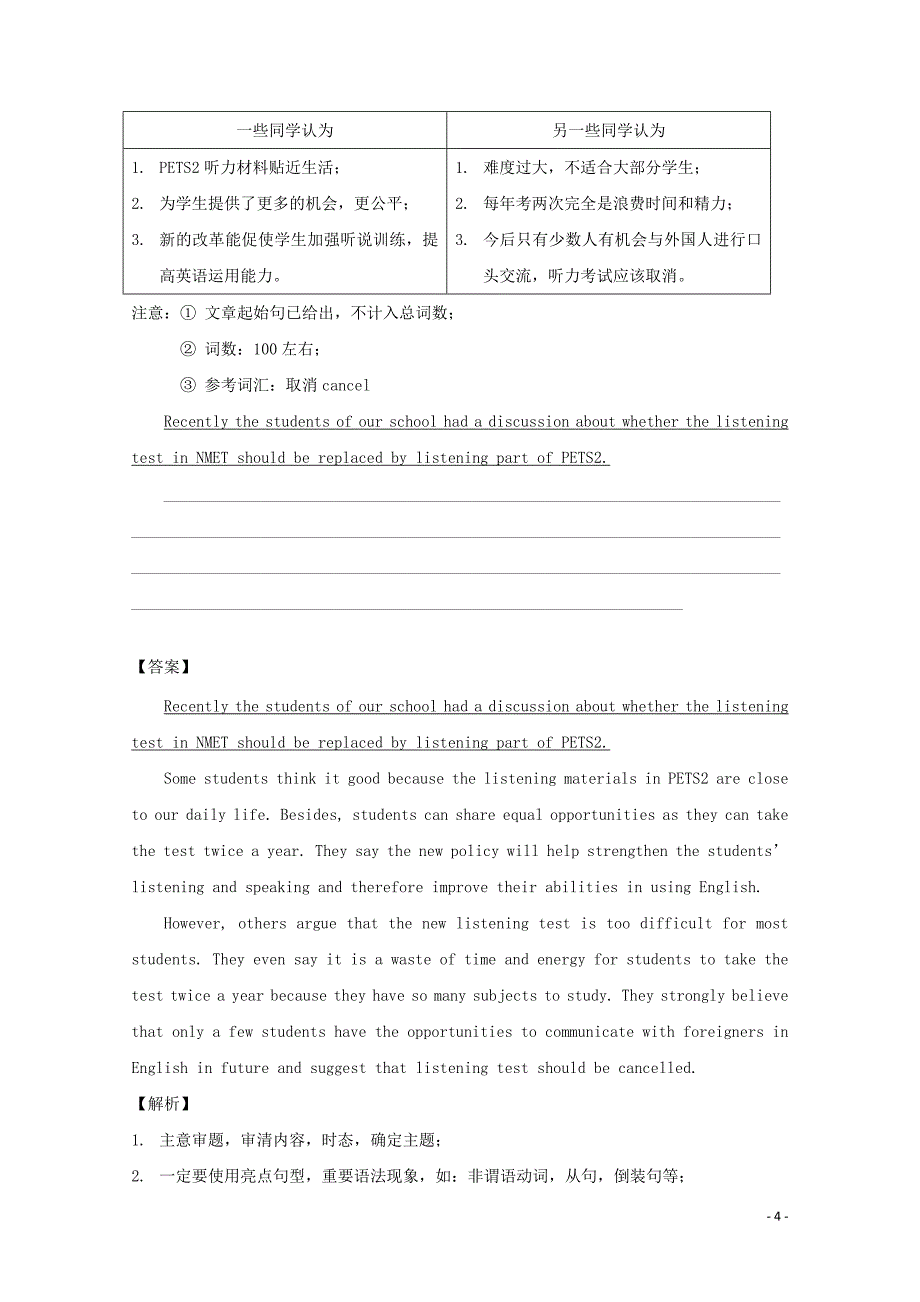 2015届高考英语二轮专题训练 书面表达40_第4页