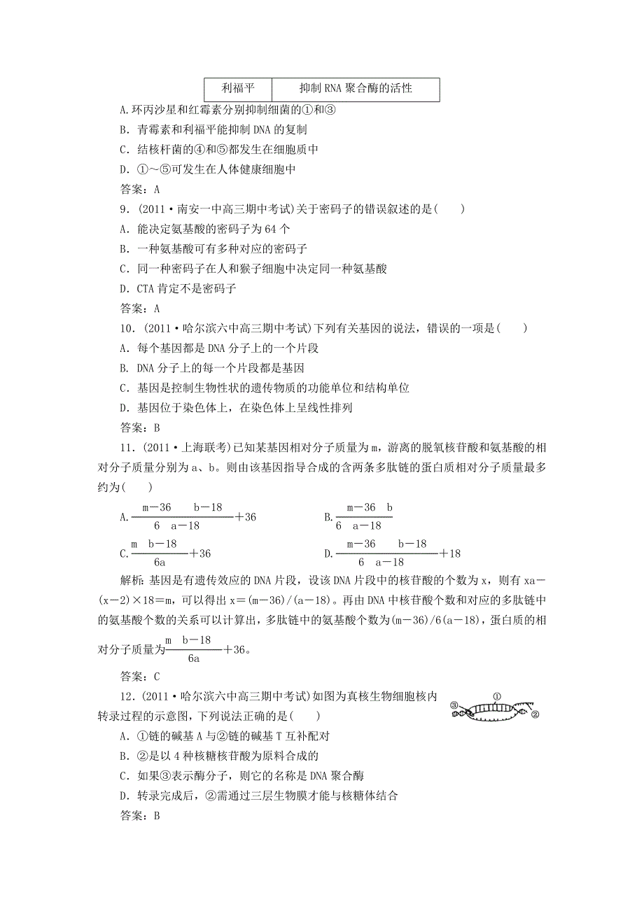 2012届高三生物总复习 4-第三讲 基因的表达同步练习_第3页