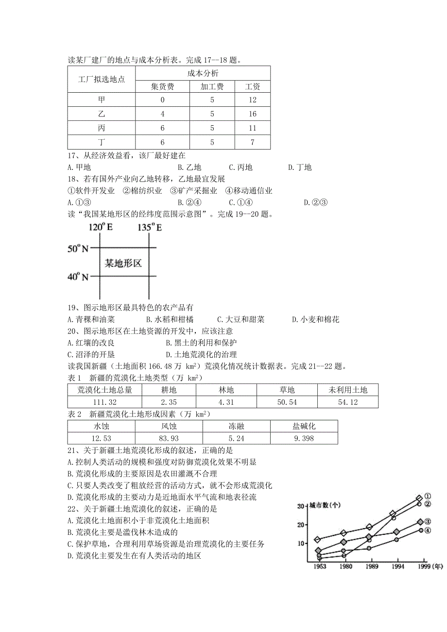 江苏省南京市河西分校2014-2015学年高二地理10月月考试题（无答案）_第4页