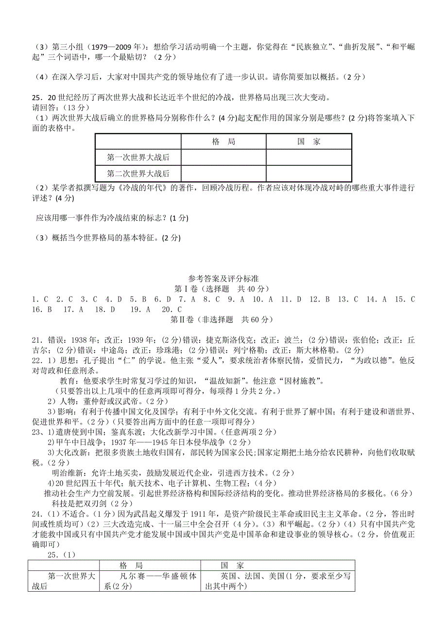 山东省烟台十中2011年初三年级历史学业水平模拟考试 人教新课标版_第4页