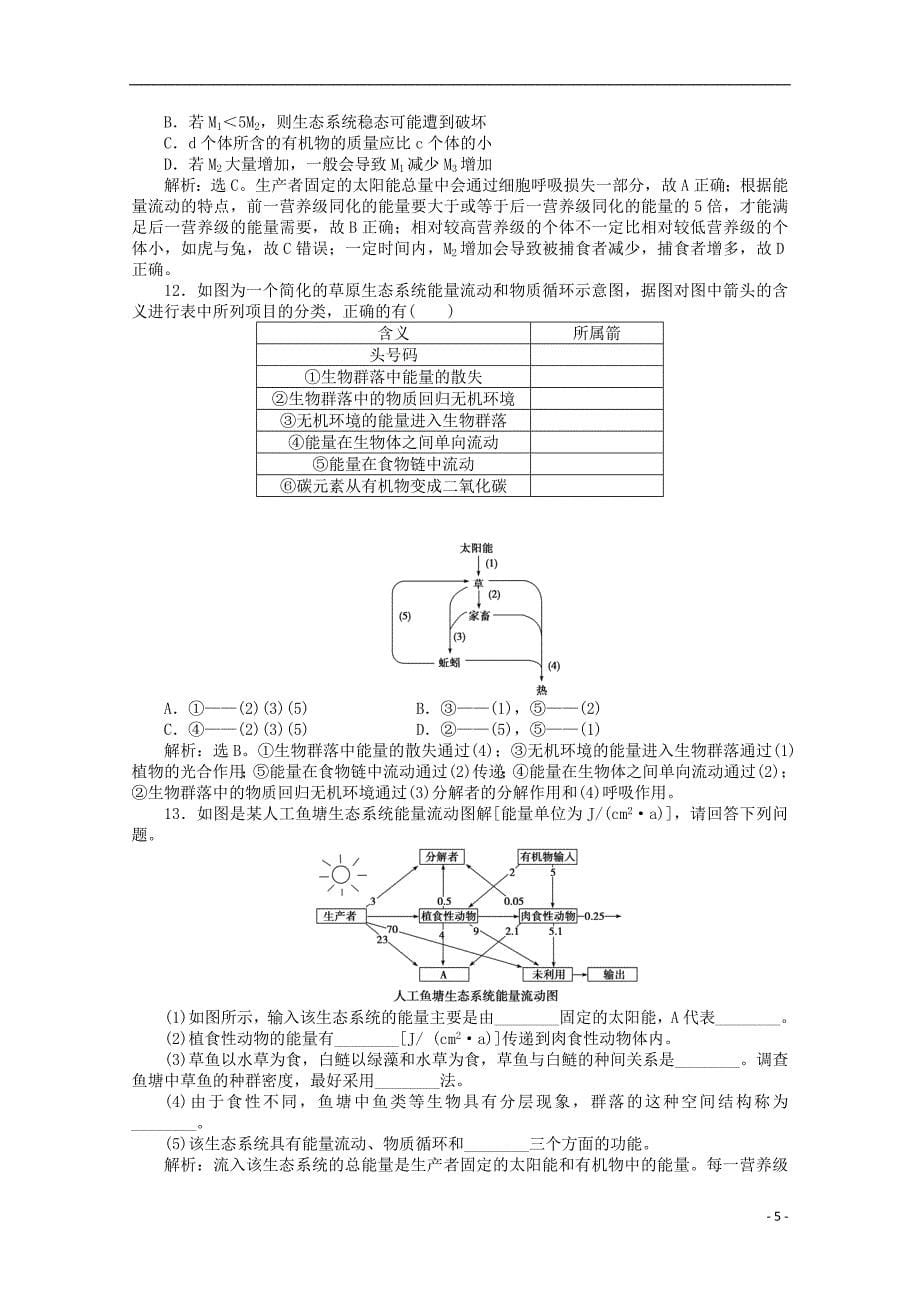 2015年高考生物一轮复习 生态系统的能量流动和物质循环强化练习 新人教版_第5页