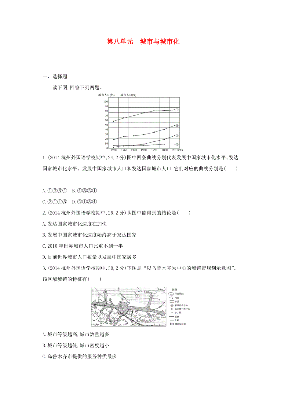 2015高考地理一轮复习 第8单元 城市与城市化练习_第1页