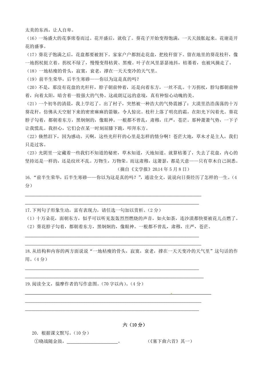 江苏省江阴市暨阳中学2015届九年级语文上学期期中试题 苏教版_第5页