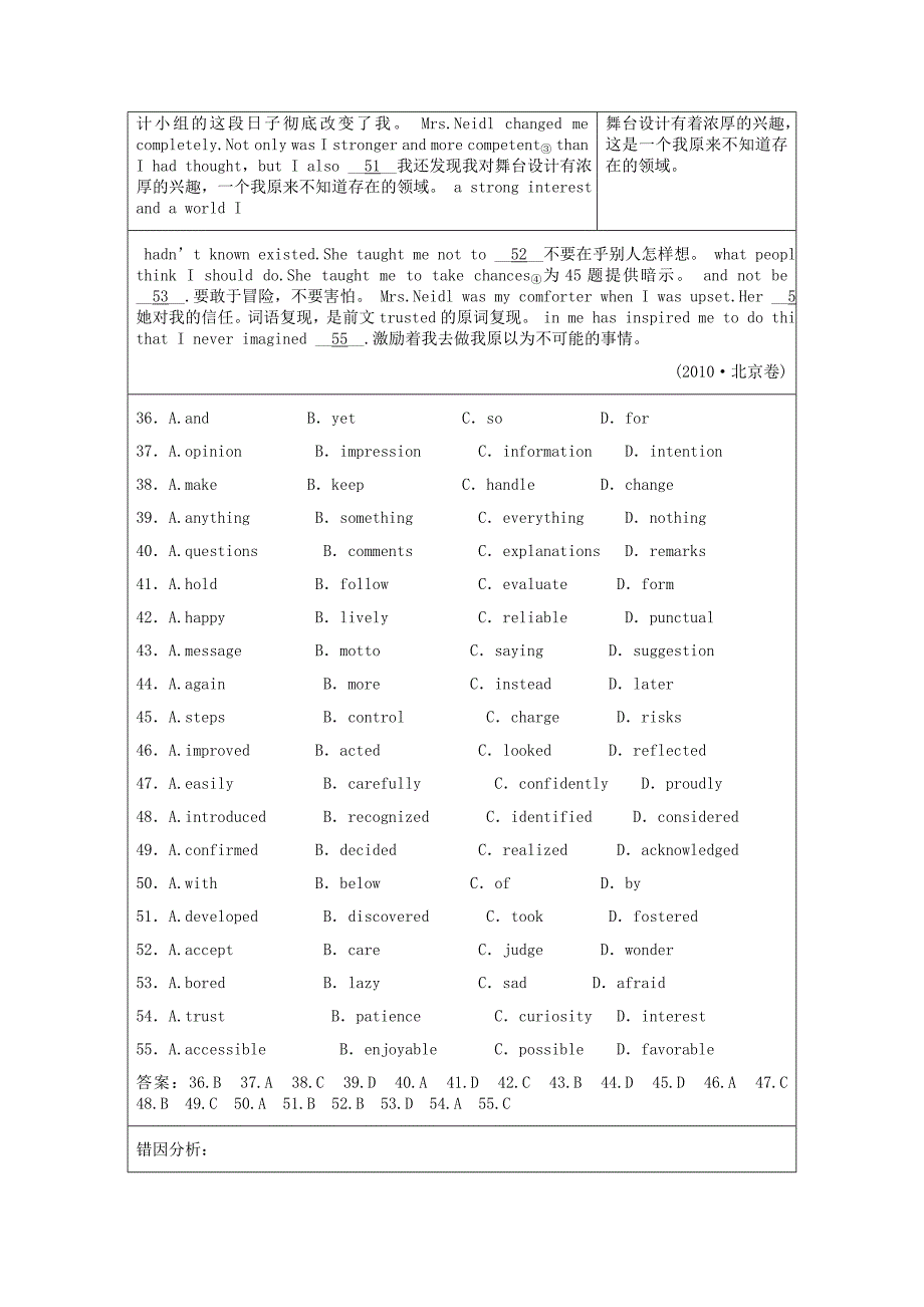 2012版高考英语 units 1～2突破完形填空 大纲人教版_第2页