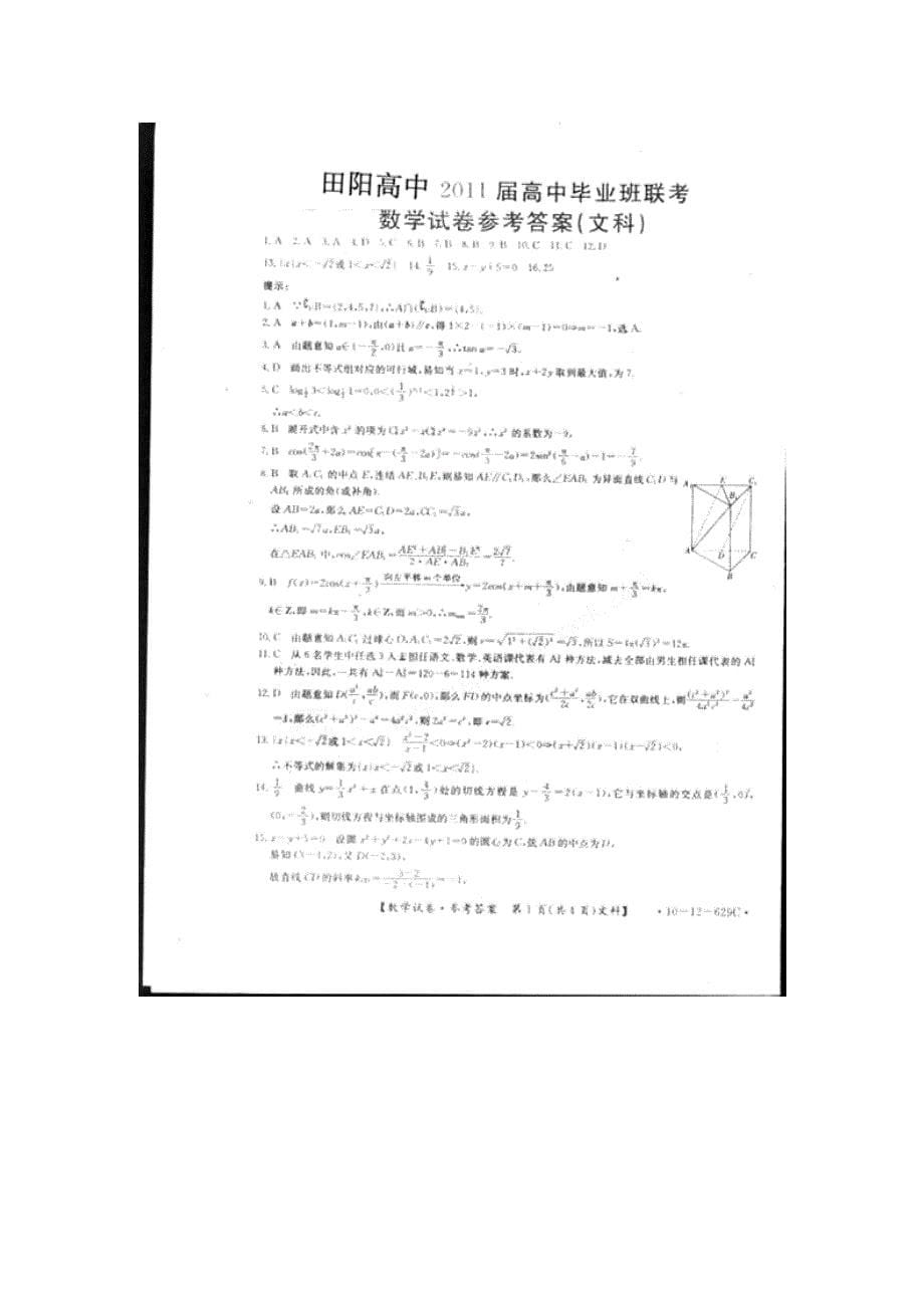 广西田阳高中2011届高三数学联考试题 文_第5页