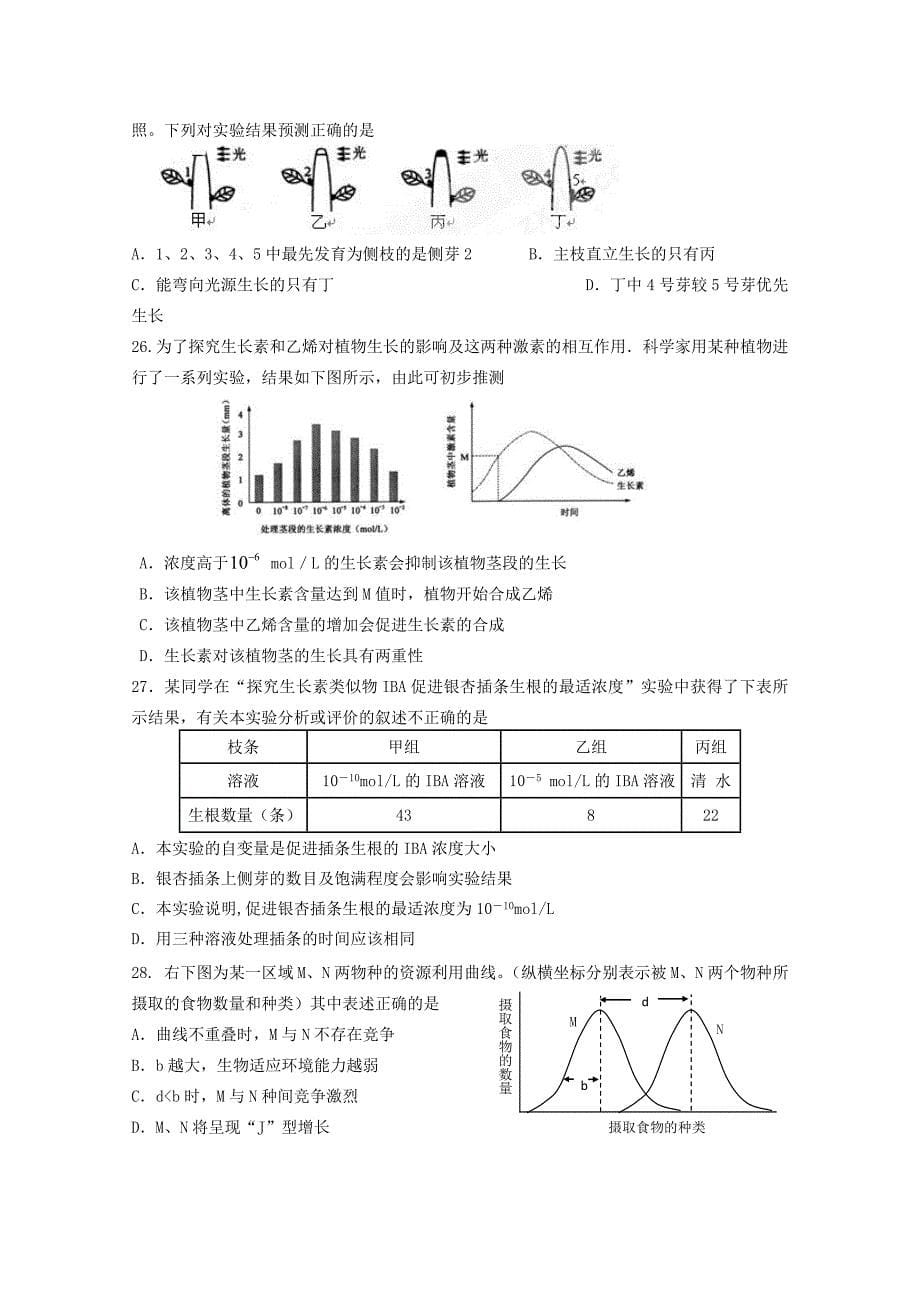 湖南省师大附中2011―2012学年度高二生物上学期期中考试_第5页