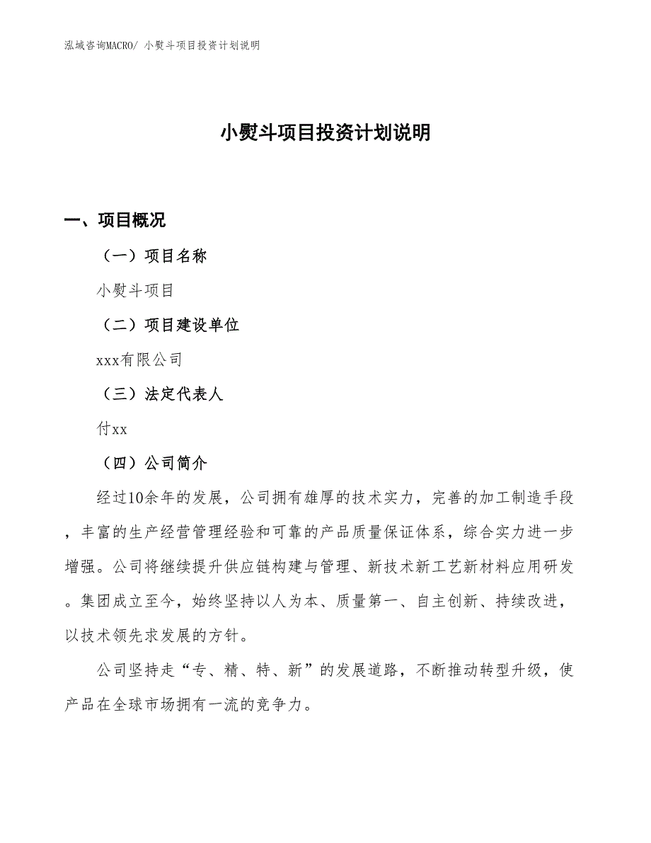 小熨斗项目投资计划说明_第1页