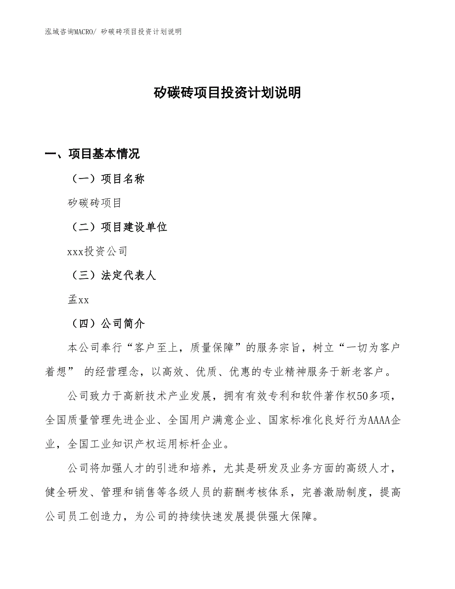 矽碳砖项目投资计划说明_第1页