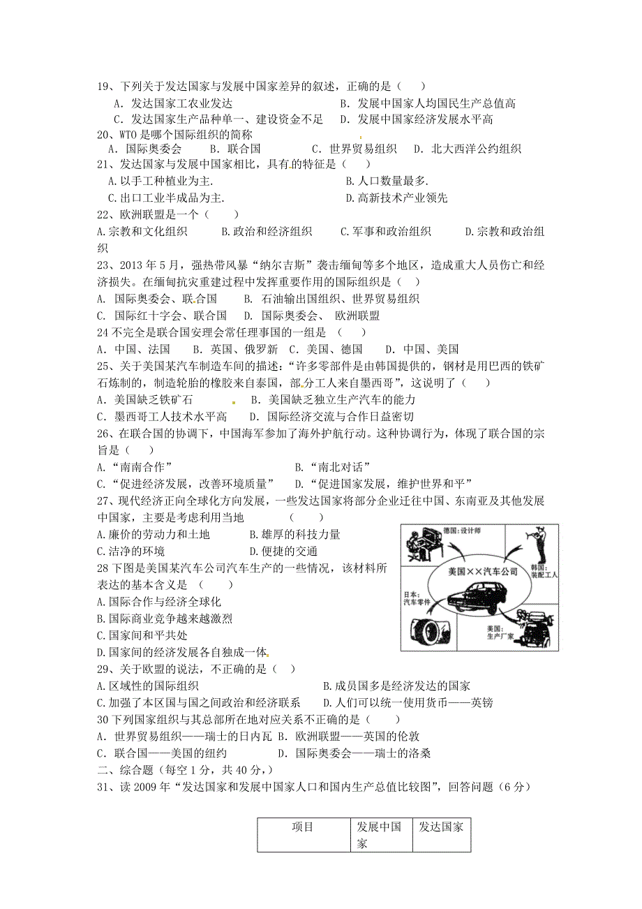 山东省泰安市岱岳区范镇二中学七年级地理上册 第五章 世界的发展差异单元综合测试题 湘教版_第3页