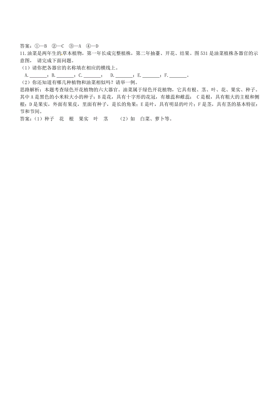 七年级生物上册 1.5.3多细胞生物体同步优化分层精练（解析版） 冀少版_第4页