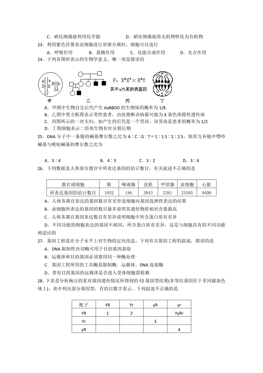 山西省2011届高三生物上学期期中考试新人教版_第4页