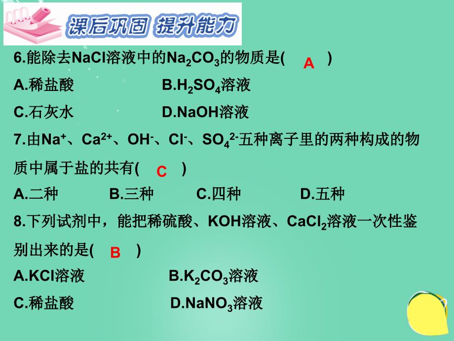 2018春九年级化学下册 第十一单元 盐 化肥 课题1 第1课时 几种常见的盐和盐的性质习题课件 （新版）新人教版_第2页