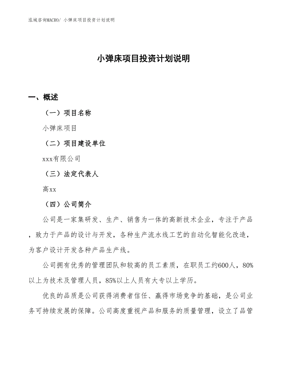 小弹床项目投资计划说明_第1页