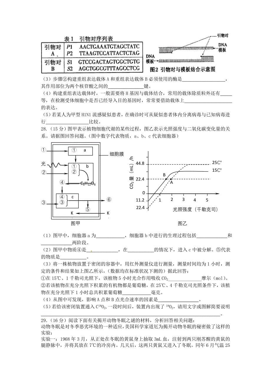 广东省汕头两英中学2011-2012届高三理综第一次考试试卷（生物）新人教版_第5页