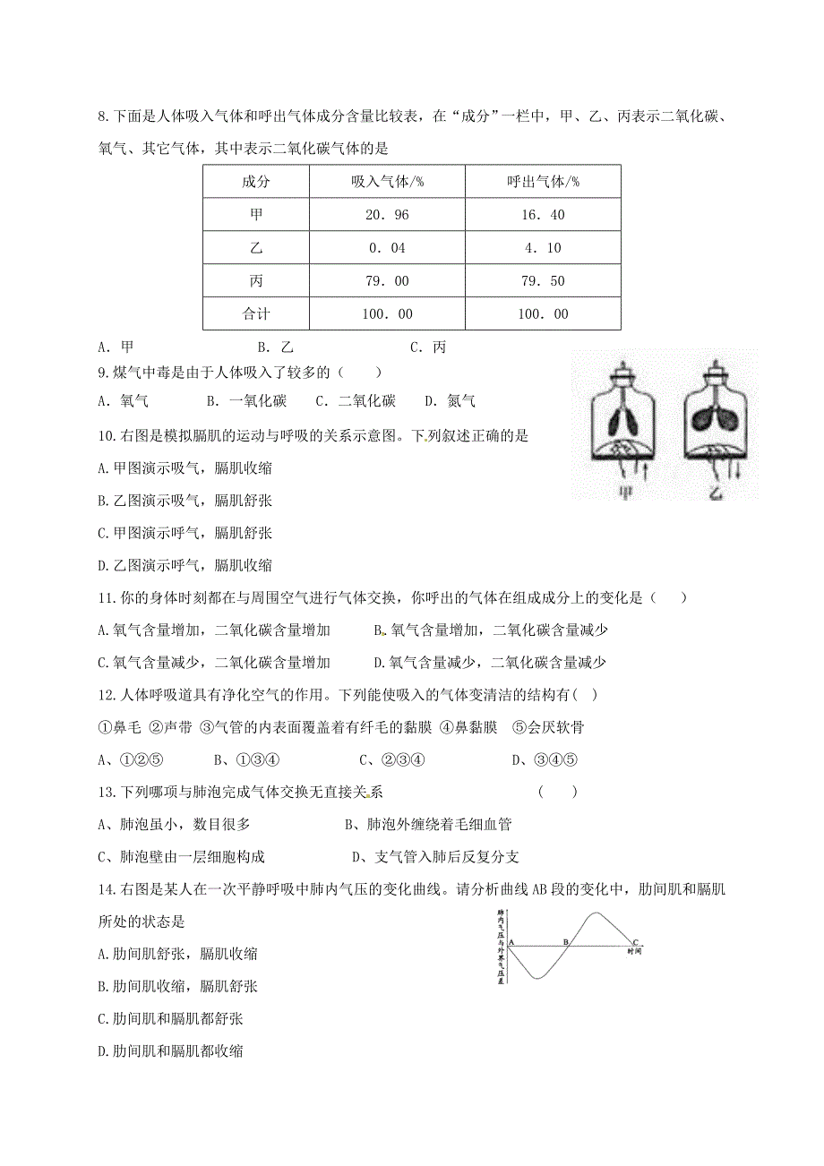 七年级生物上册 第6章 能量与呼吸 单元测试 苏科版_第2页